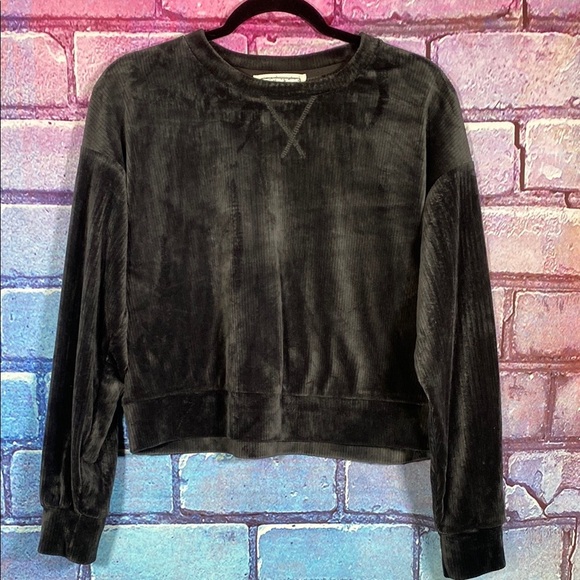 Hippie Rose Women’s Velour Sweatshirt S Charcoal Gray Cozy Lounge Pullover Top - Picture 1 of 6
